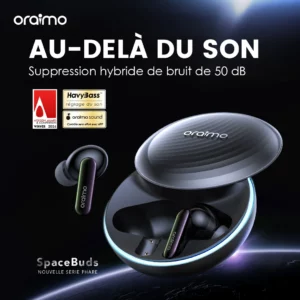 oraimo SpaceBuds Ecouteurs à réduction de bruit ANC 50dB avec personnalisation des commandes vocales