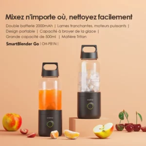 Oraimo SmartBlender Go OH-PB1N – Blender Portable 500ml, Batterie 4000mAh, Lames Inox 304