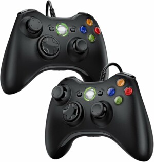 Manette pour Xbox 360, 2 Pack Manette PC, Joystick Manette de Jeu pour Xbox 360/ Slim/PC Windows 7/8/10/11/XP, Gamepad Filaire avec Double Vibration/Design Ergonomique